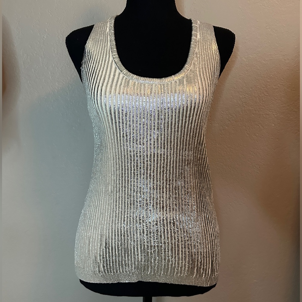Balmain Metallic Ribbed Wool-Blend Tank Size 38 - Gem